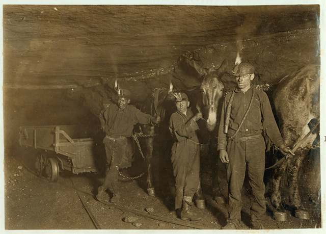 Miners_with_mules_and_coal_car_-_lc_up_standard