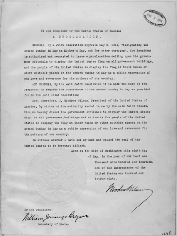 President_woodrow_wilson_s_mother_s_day_proclamation_of_may_9__1914__presidential_proclamation_1268_